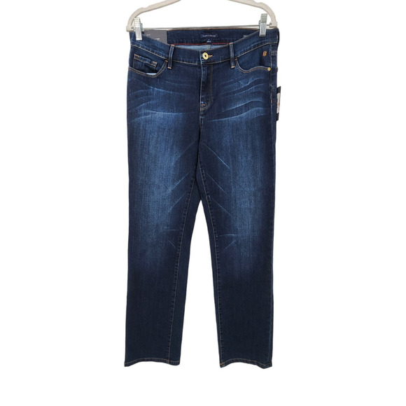 New Tommy Hilfiger Women's Greenwich Straight Mid Rise Dark Wash Jeans Size 12 - Picture 1 of 11